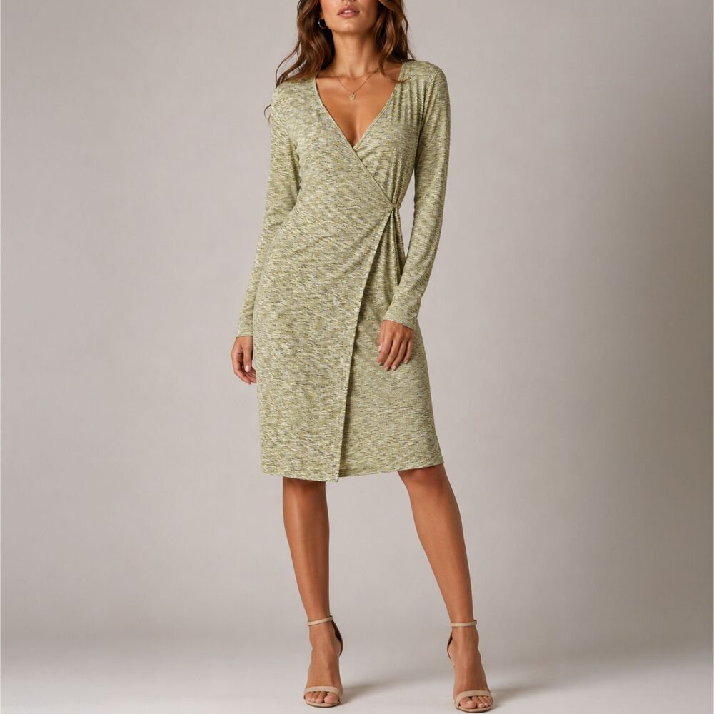 Lisa Says Gah Space Dye Ribbed Wrap Midi Dress Olive Green 2XL